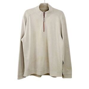 Tommy Bahama Men's Beige Tan Quarter Zip Sweater Size Large Preppy